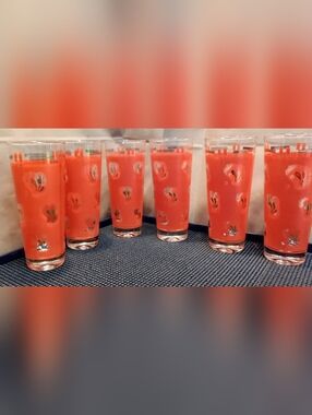 Home Accents Coral Orange Floral Glass Vase/Tumbler Set